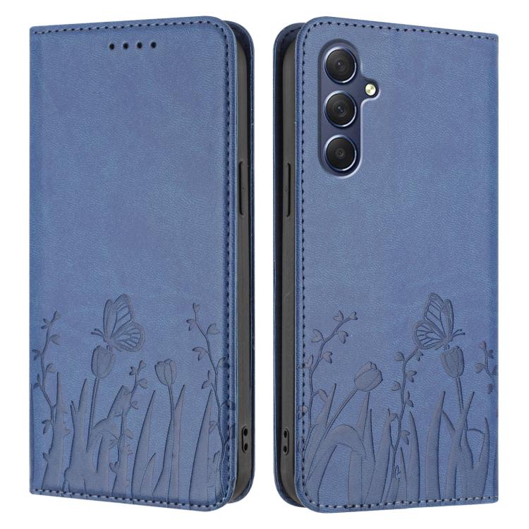 For Samsung Galaxy M54 / F54 Tulips Butterfly Pattern Magnetic Vegan Leather Phone Case