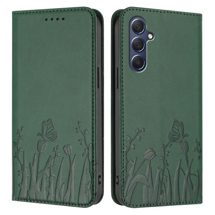 For Samsung Galaxy M54 / F54 Tulips Butterfly Pattern Magnetic Vegan Leather Phone Case