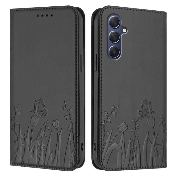 For Samsung Galaxy M54 / F54 Tulips Butterfly Pattern Magnetic Vegan Leather Phone Case