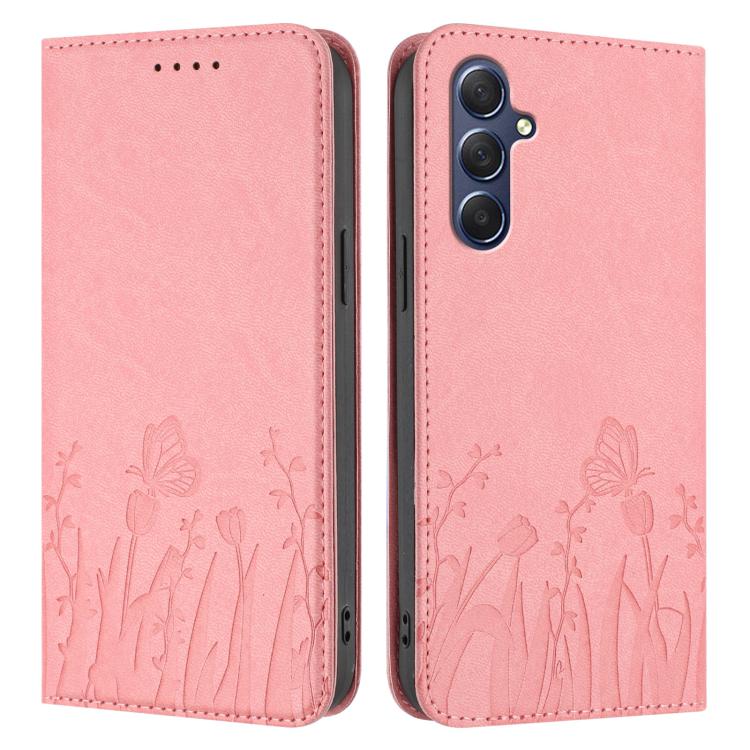 For Samsung Galaxy M54 / F54 Tulips Butterfly Pattern Magnetic Vegan Leather Phone Case