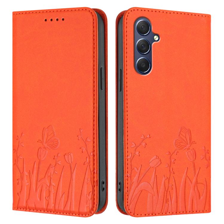 For Samsung Galaxy M54 / F54 Tulips Butterfly Pattern Magnetic Vegan Leather Phone Case