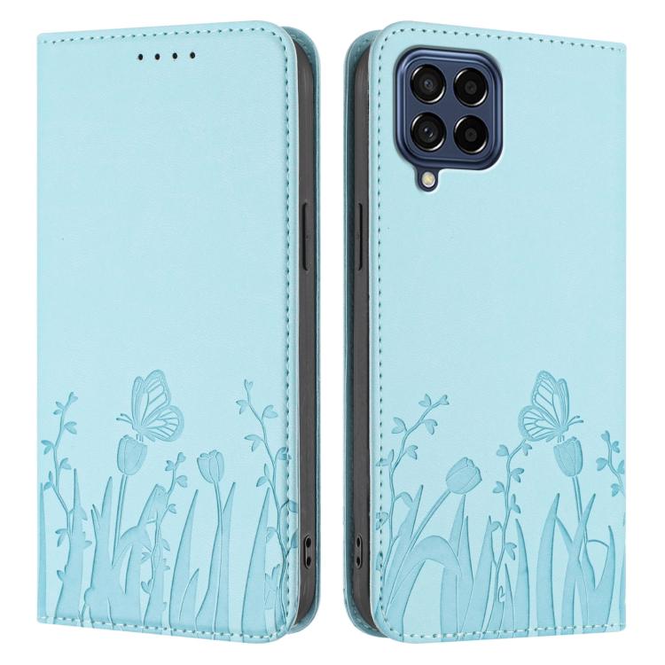 For Samsung Galaxy M53 5G Tulips Butterfly Pattern Magnetic Vegan Leather Phone Case