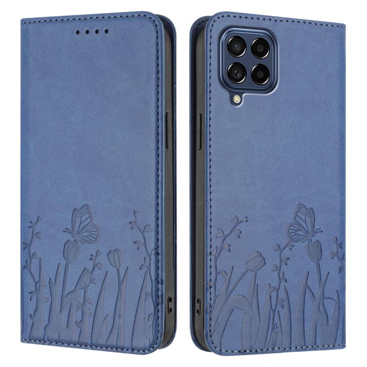 For Samsung Galaxy M53 5G Tulips Butterfly Pattern Magnetic Vegan Leather Phone Case