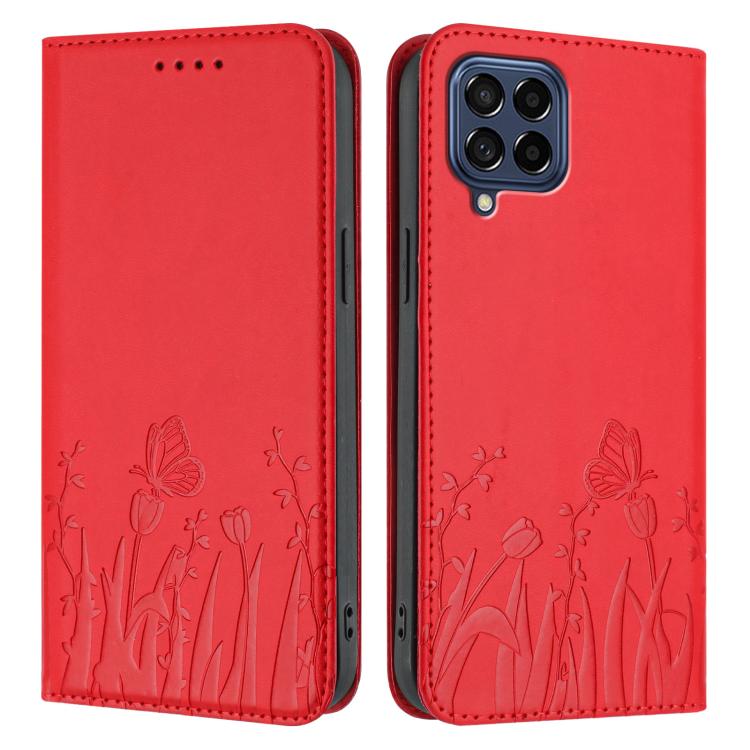 For Samsung Galaxy M53 5G Tulips Butterfly Pattern Magnetic Vegan Leather Phone Case