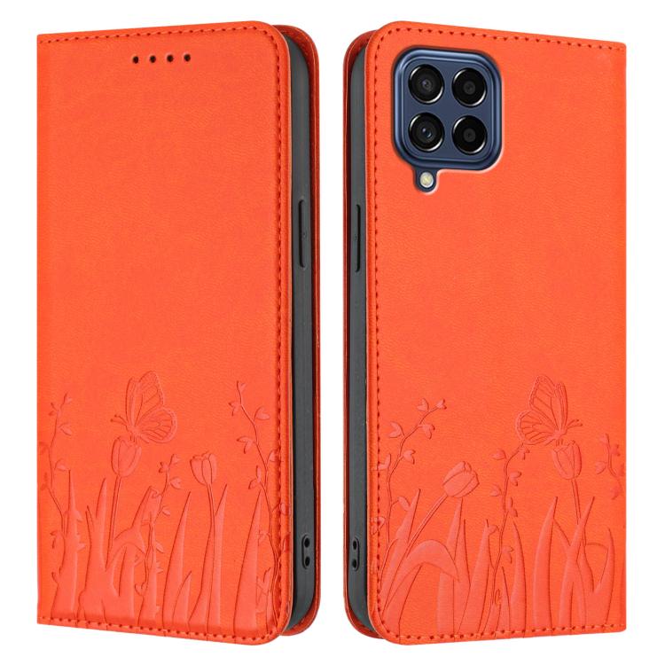 For Samsung Galaxy M53 5G Tulips Butterfly Pattern Magnetic Vegan Leather Phone Case