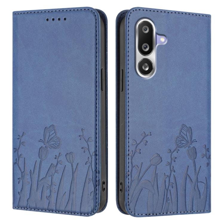 For Samsung Galaxy M36 5G Tulips Butterfly Pattern Magnetic Vegan Leather Phone Case