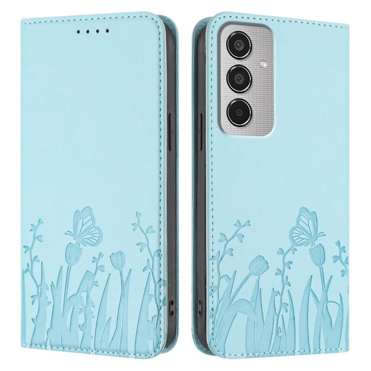 For Samsung Galaxy M35 Tulips Butterfly Pattern Magnetic Vegan Leather Phone Case