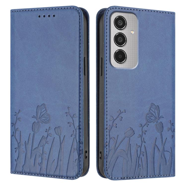 For Samsung Galaxy M35 Tulips Butterfly Pattern Magnetic Vegan Leather Phone Case