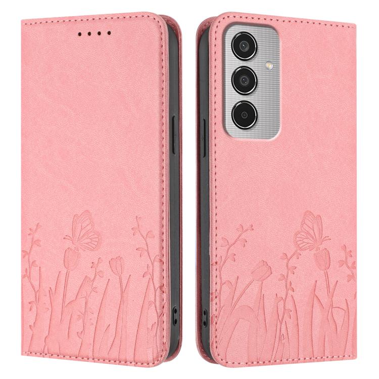 For Samsung Galaxy M35 Tulips Butterfly Pattern Magnetic Vegan Leather Phone Case