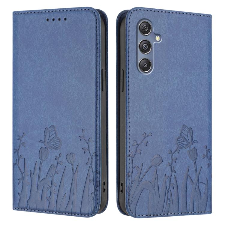 For Samsung Galaxy M34 5G / F34 5G Tulips Butterfly Pattern Magnetic Vegan Leather Phone Case