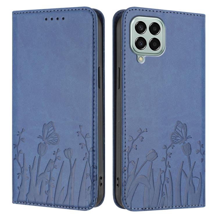 For Samsung Galaxy M33 5G Global Tulips Butterfly Pattern Magnetic Vegan Leather Phone Case
