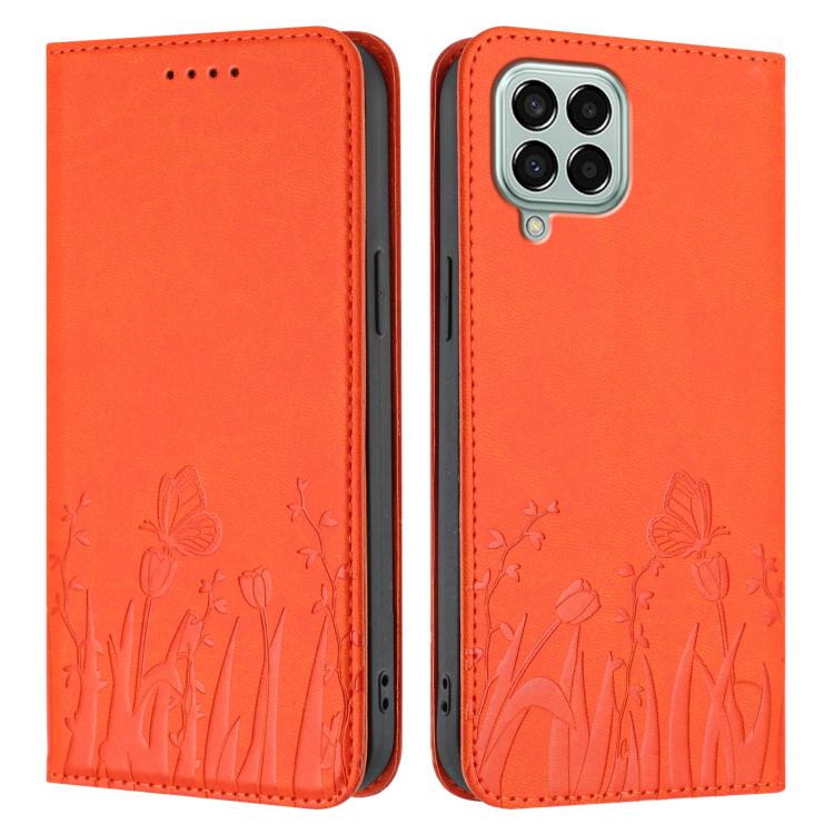 For Samsung Galaxy M33 5G Global Tulips Butterfly Pattern Magnetic Vegan Leather Phone Case