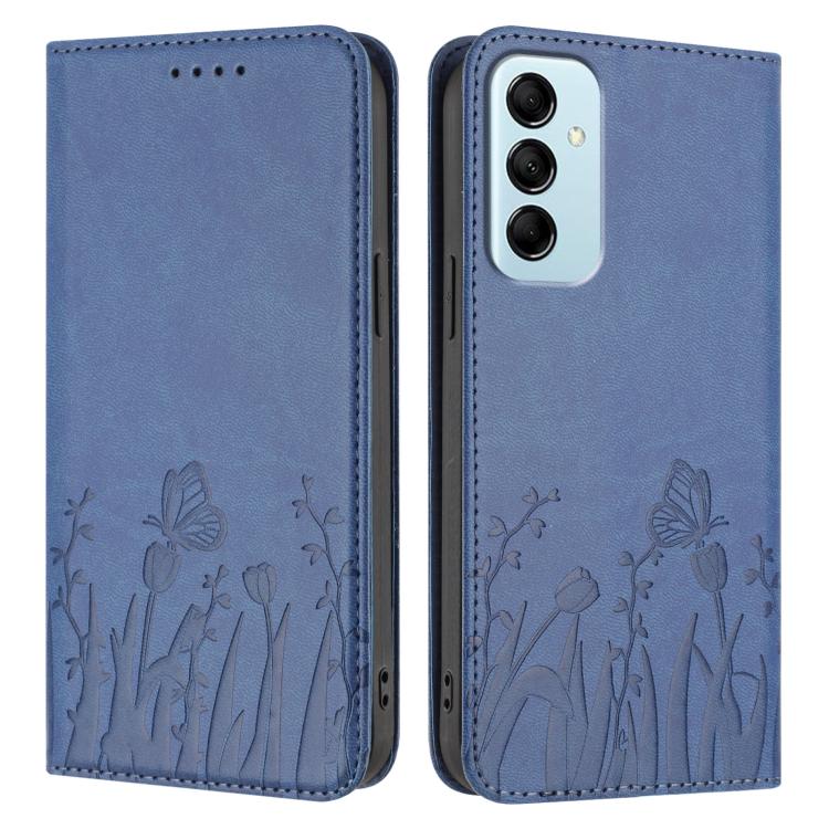 For Samsung Galaxy M14 5G Tulips Butterfly Pattern Magnetic Vegan Leather Phone Case