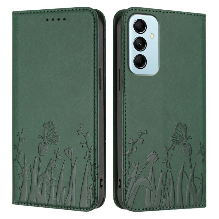 For Samsung Galaxy M14 5G Tulips Butterfly Pattern Magnetic Vegan Leather Phone Case
