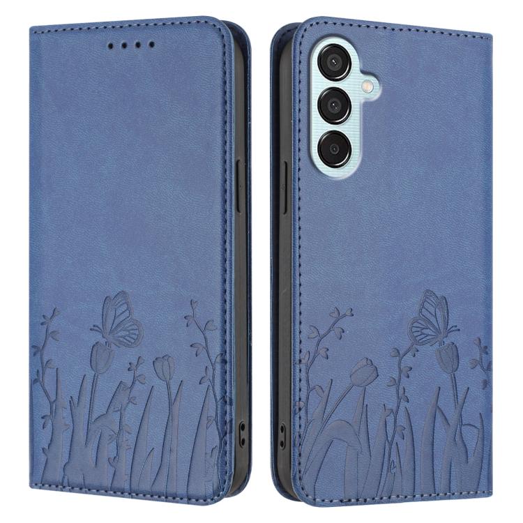 For Samsung Galaxy F15 / M15 Tulips Butterfly Pattern Magnetic Vegan Leather Phone Case