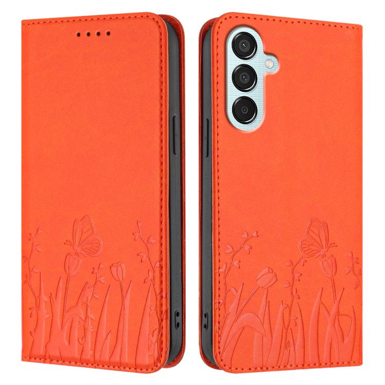 For Samsung Galaxy F15 / M15 Tulips Butterfly Pattern Magnetic Vegan Leather Phone Case