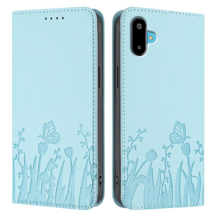 For Samsung Galaxy F06 5G Tulips Butterfly Pattern Magnetic Vegan Leather Phone Case
