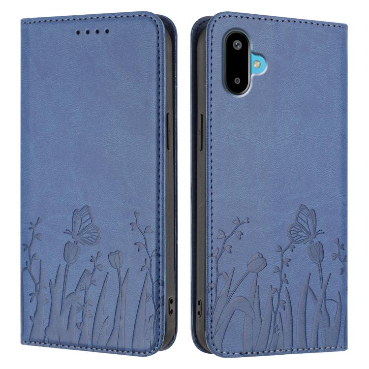 For Samsung Galaxy F06 5G Tulips Butterfly Pattern Magnetic Vegan Leather Phone Case