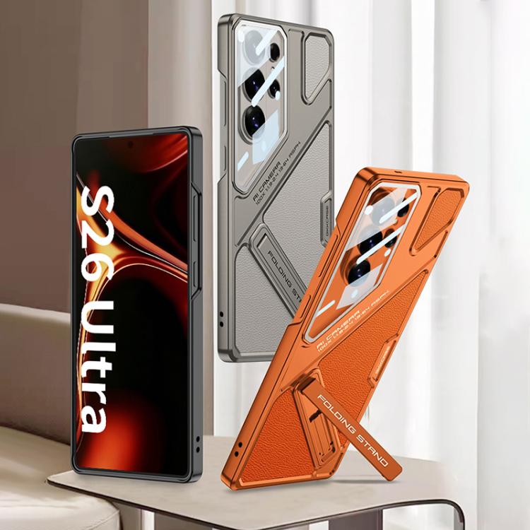 For Samsung Galaxy S26 Ultra 5G GKK Wide Vision Leather Mecha Phone Case with Holder