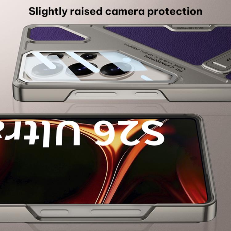 For Samsung Galaxy S26 Ultra 5G GKK Wide Vision Leather Mecha Phone Case with Holder