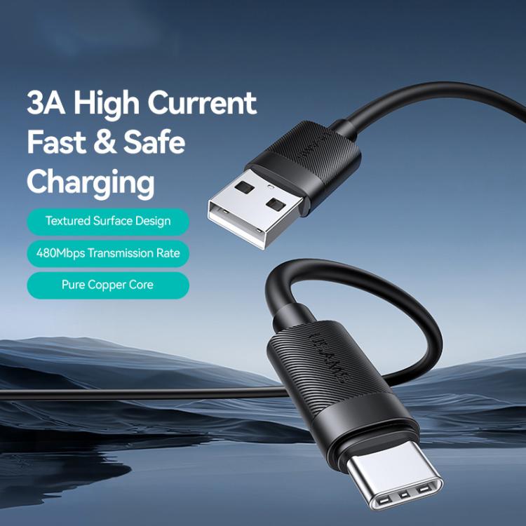 USAMS SJ777 U94 USB to Type-C 3A Fast Charging Data Cable, Length:1m - Black
