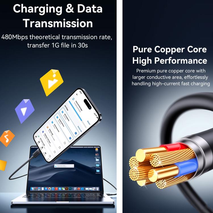 USAMS SJ778 U94 USB to 8pin 2.4A Fast Charging Data Cable, Length:1m - Black