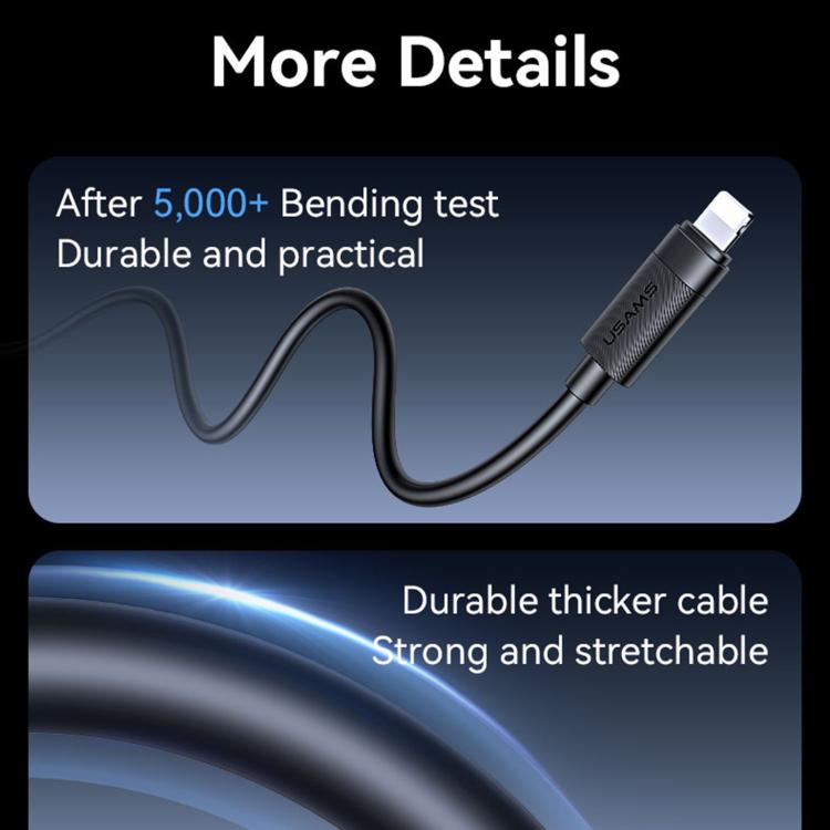 USAMS SJ778 U94 USB to 8pin 2.4A Fast Charging Data Cable, Length:1m - Black
