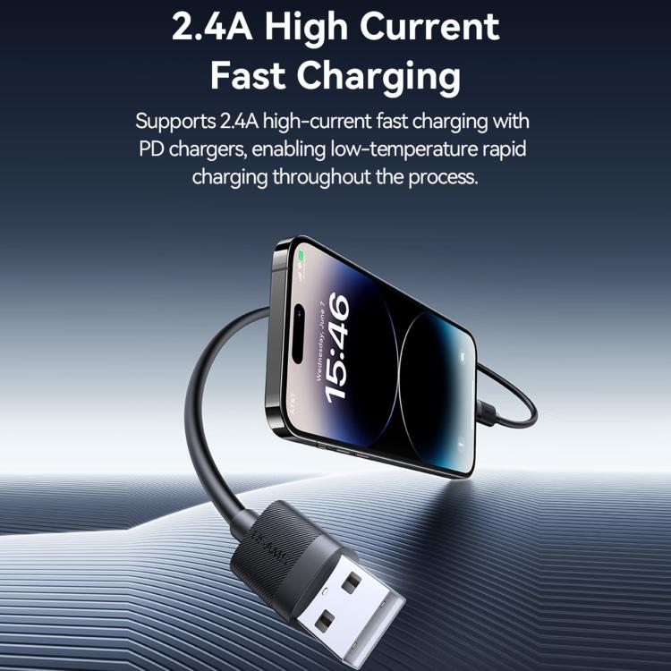 USAMS SJ778 U94 USB to 8pin 2.4A Fast Charging Data Cable, Length:1m - Black