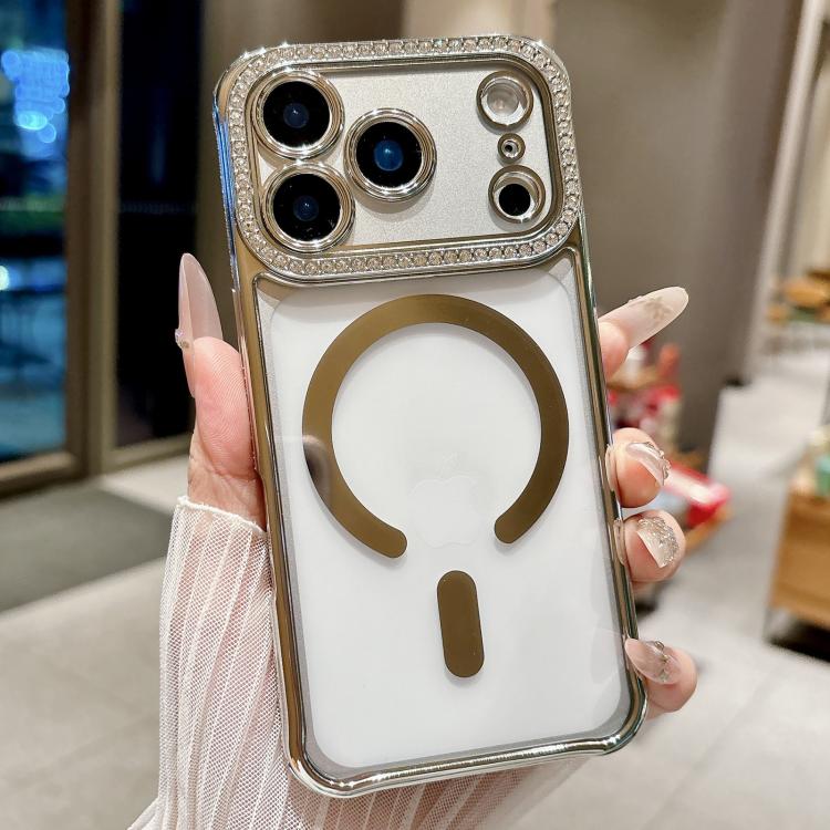 For iPhone 17 Pro Max Rhinestone Clear Acrylic Electroplated Magnetic Phone Case