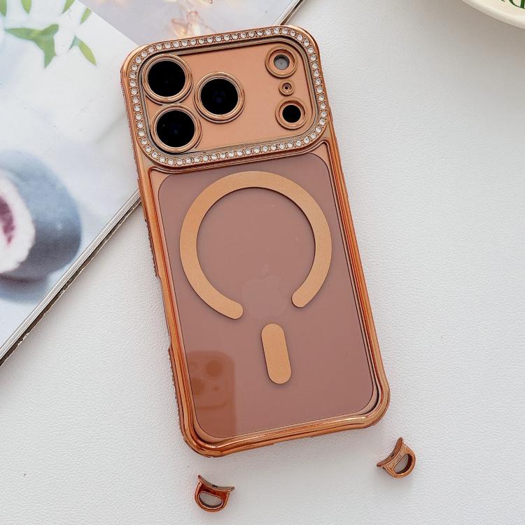 For iPhone 17 Pro Max Rhinestone Clear Acrylic Electroplated Magnetic Phone Case