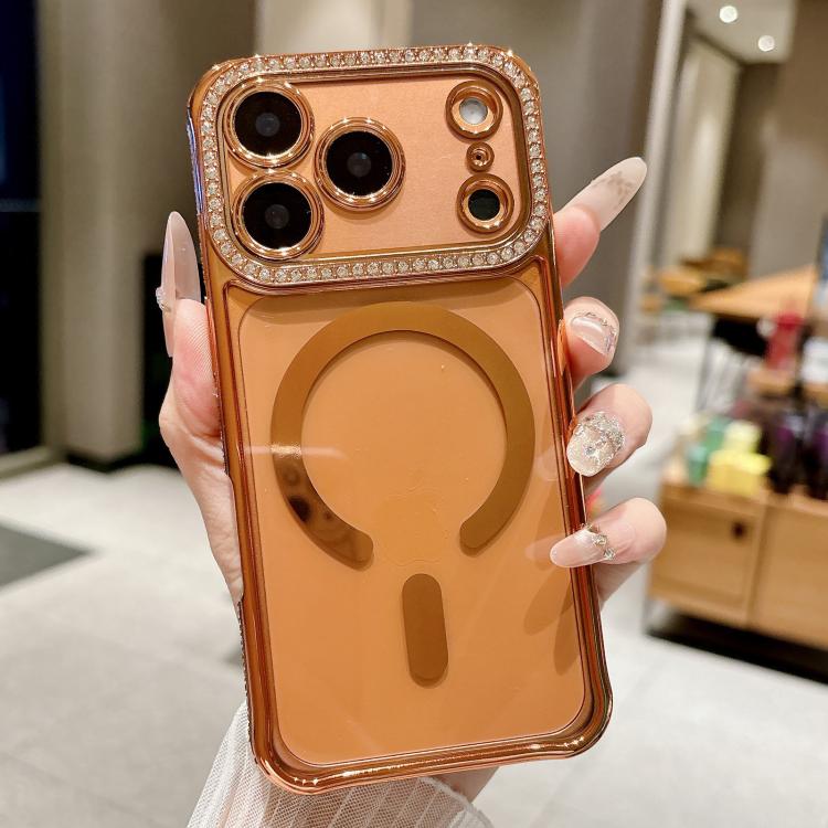 For iPhone 17 Pro Max Rhinestone Clear Acrylic Electroplated Magnetic Phone Case