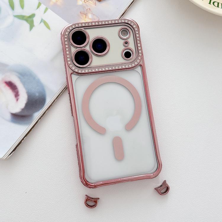 For iPhone 17 Pro Max Rhinestone Clear Acrylic Electroplated Magnetic Phone Case