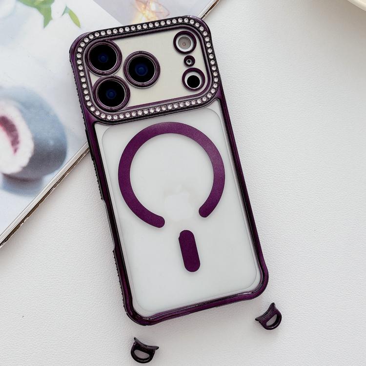For iPhone 17 Pro Max Rhinestone Clear Acrylic Electroplated Magnetic Phone Case