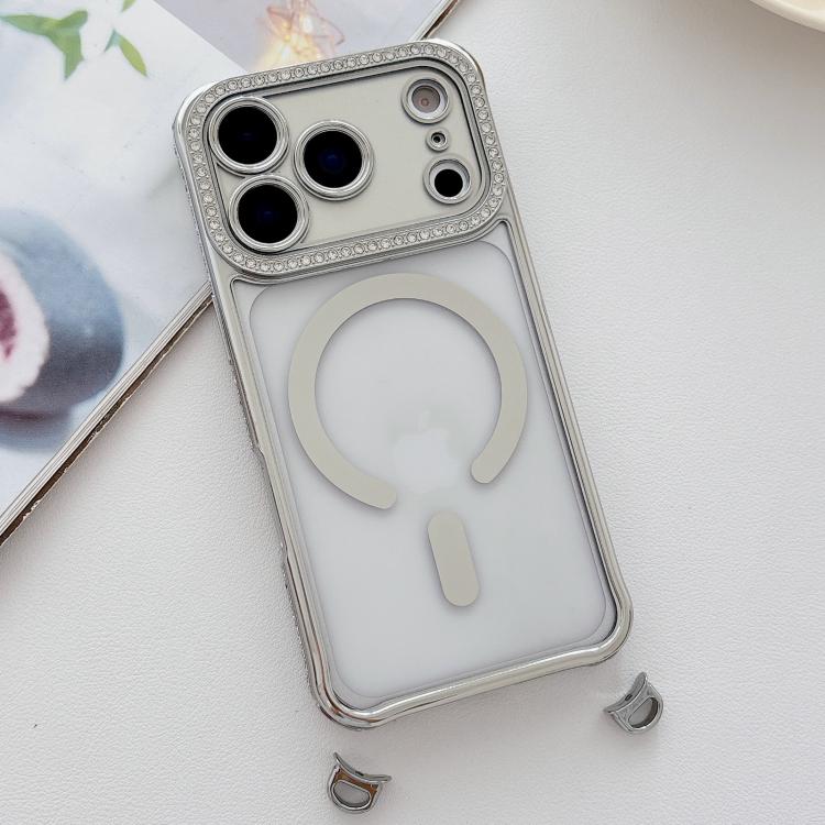 For iPhone 17 Pro Rhinestone Clear Acrylic Electroplated Magnetic Phone Case