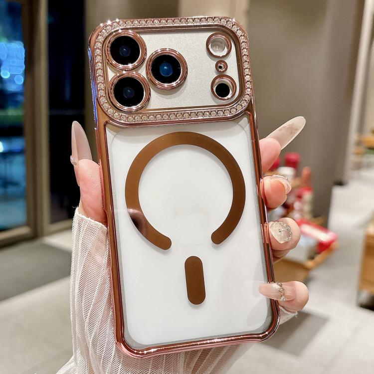 For iPhone 17 Pro Rhinestone Clear Acrylic Electroplated Magnetic Phone Case