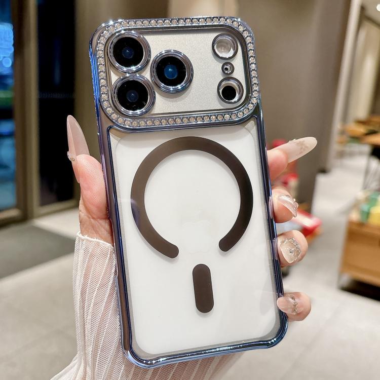 For iPhone 17 Pro Rhinestone Clear Acrylic Electroplated Magnetic Phone Case