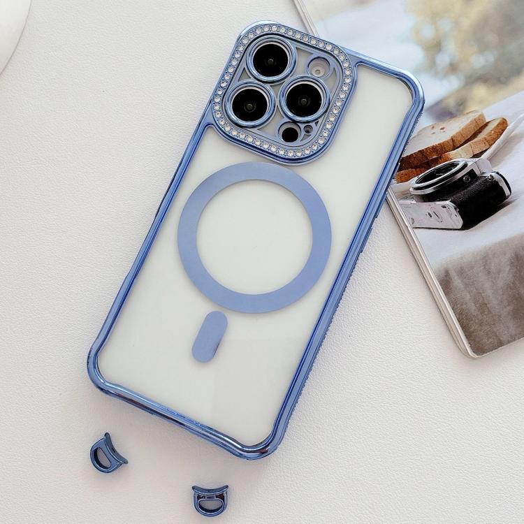 For iPhone 17 Rhinestone Clear Acrylic Electroplated Magnetic Phone Case