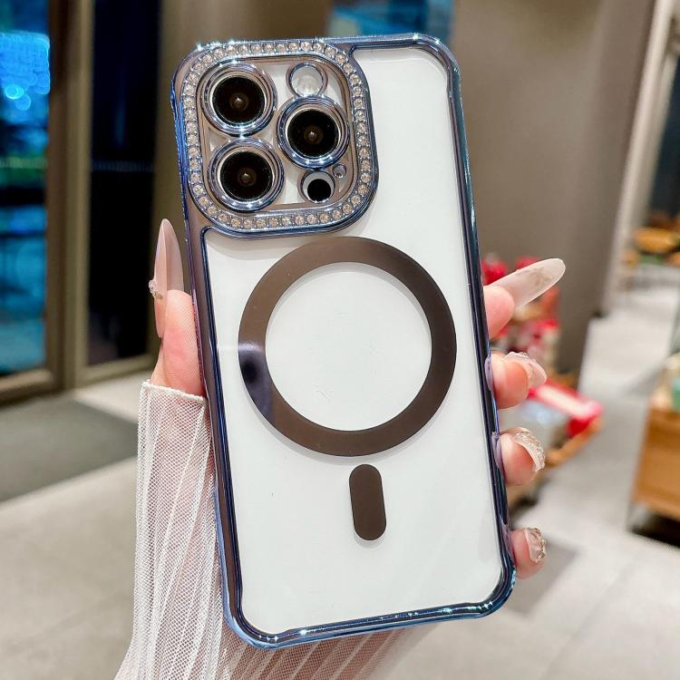For iPhone 16 Pro Max Rhinestone Clear Acrylic Electroplated Magnetic Phone Case