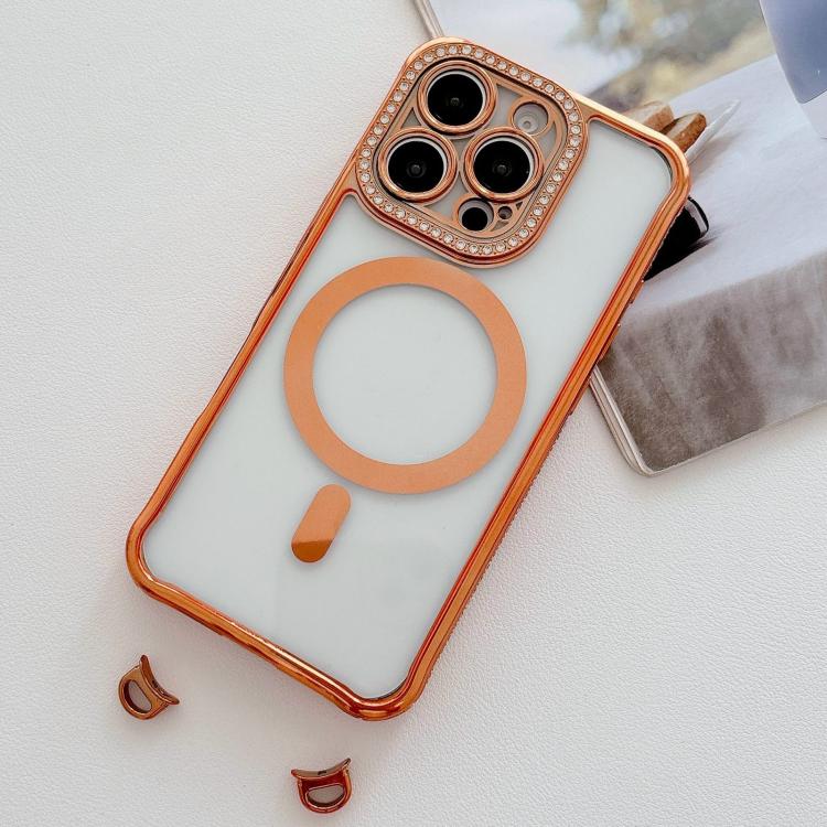 For iPhone 16 Pro Rhinestone Clear Acrylic Electroplated Magnetic Phone Case
