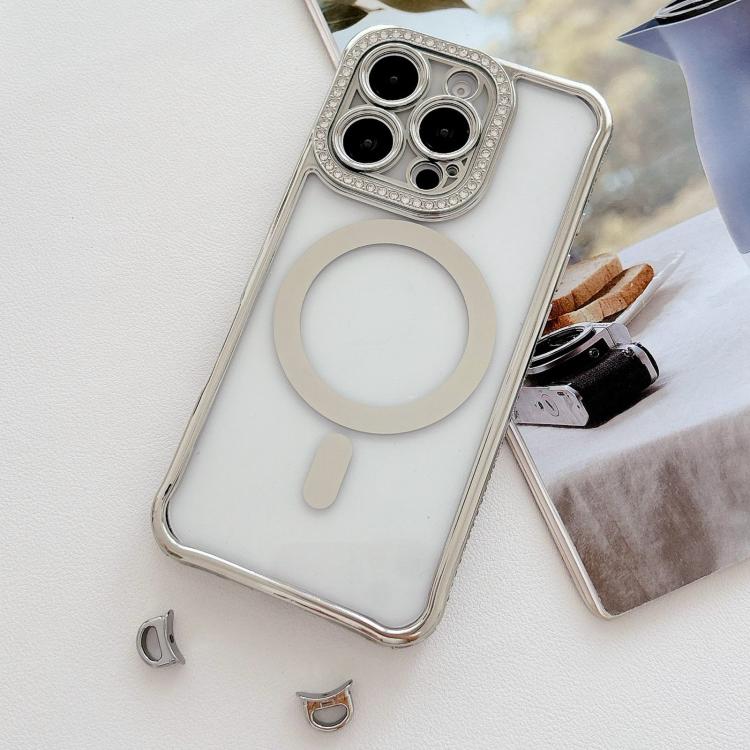 For iPhone 15 Pro Rhinestone Clear Acrylic Electroplated Magnetic Phone Case