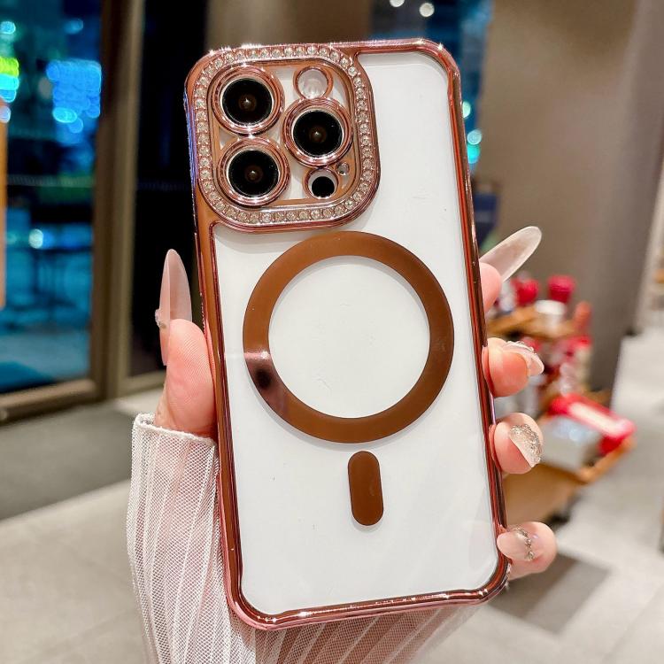 For iPhone 13 Pro Max Rhinestone Clear Acrylic Electroplated Magnetic Phone Case