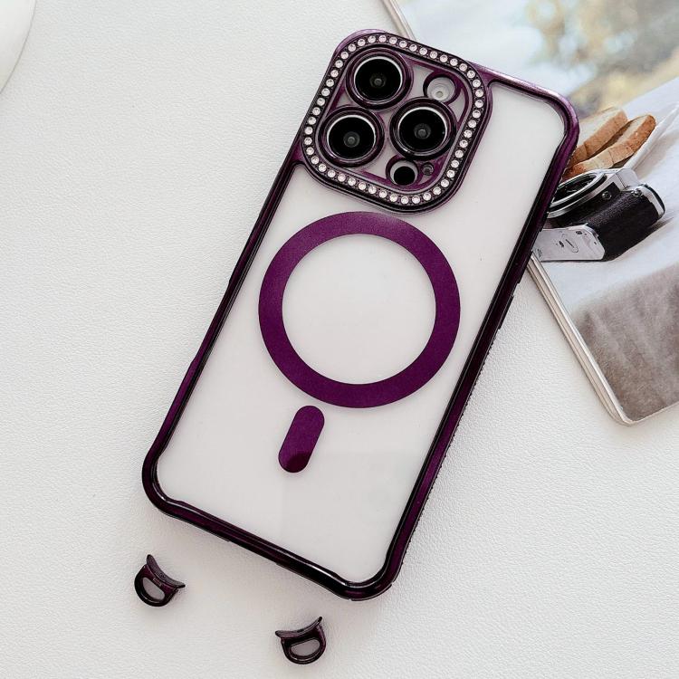 For iPhone 13 Pro Max Rhinestone Clear Acrylic Electroplated Magnetic Phone Case
