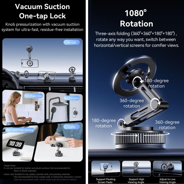 USAMS ZJ087 Vacuum Suction Magnetic Telescopic Phone Holder - Gray