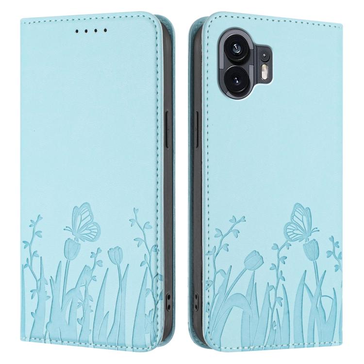 For Nothing Phone 2 Tulips Butterfly Pattern Magnetic Vegan Leather Phone Case