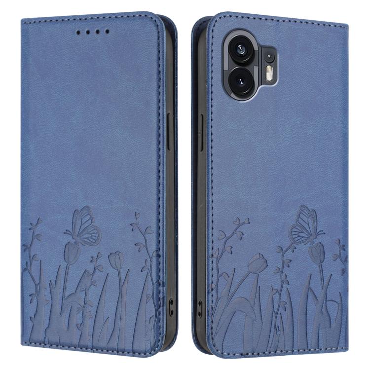 For Nothing Phone 2 Tulips Butterfly Pattern Magnetic Vegan Leather Phone Case
