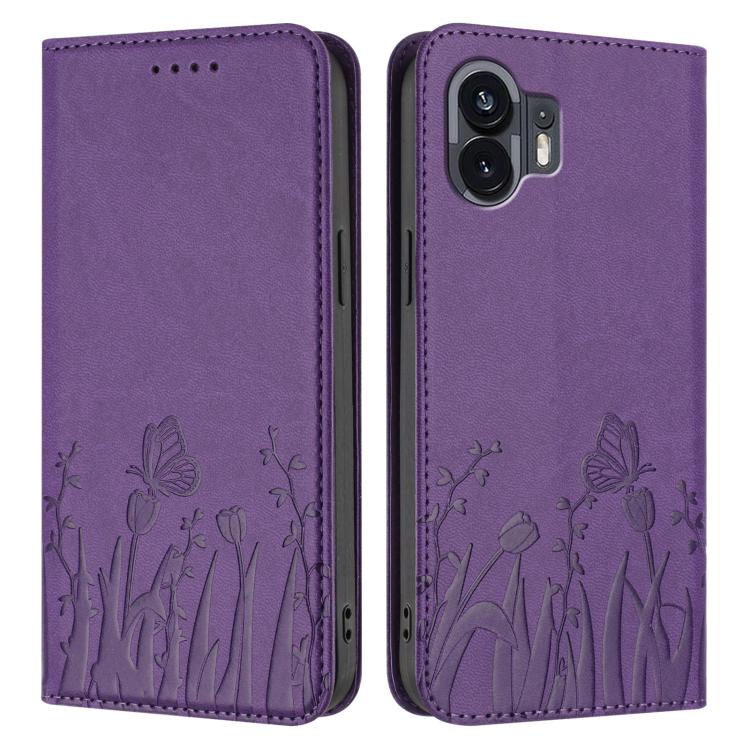 For Nothing Phone 2 Tulips Butterfly Pattern Magnetic Vegan Leather Phone Case
