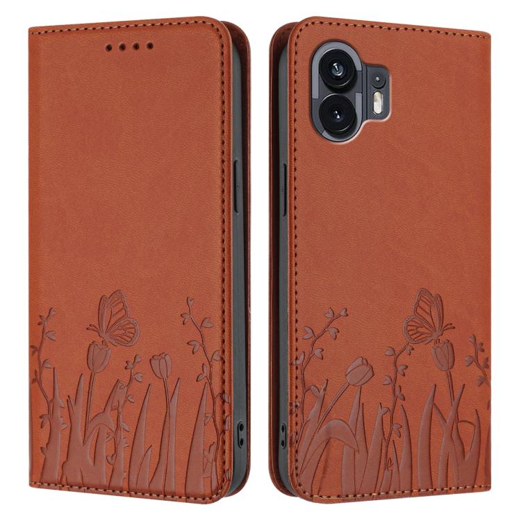 For Nothing Phone 2 Tulips Butterfly Pattern Magnetic Vegan Leather Phone Case