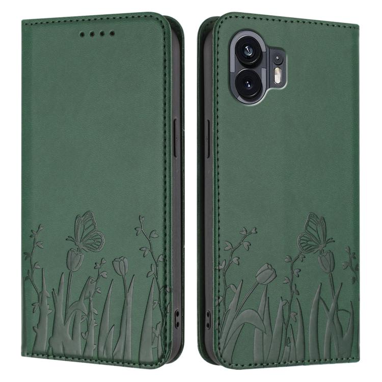 For Nothing Phone 2 Tulips Butterfly Pattern Magnetic Vegan Leather Phone Case