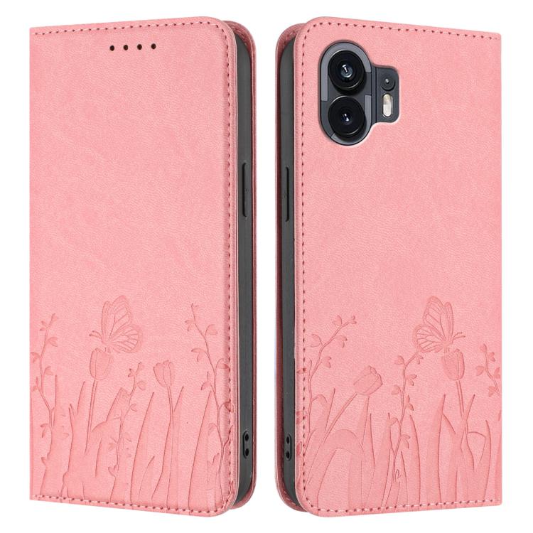 For Nothing Phone 2 Tulips Butterfly Pattern Magnetic Vegan Leather Phone Case