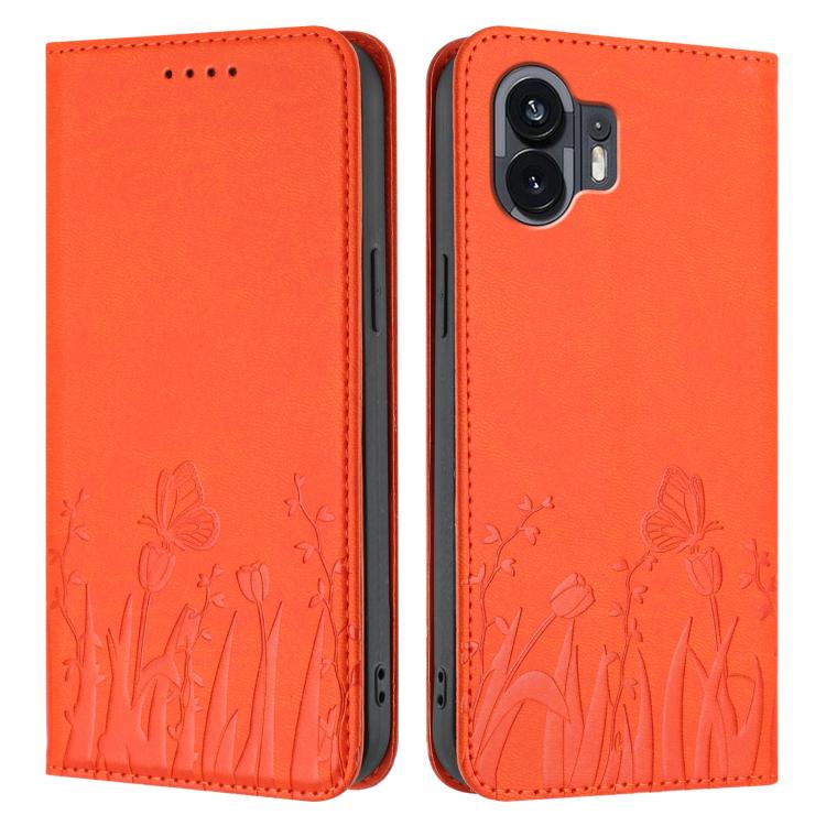 For Nothing Phone 2 Tulips Butterfly Pattern Magnetic Vegan Leather Phone Case